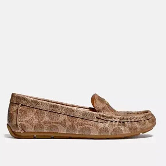 Coach Women's Tan Leather Marley Logo Slip-On Loafer Flats Rubber Outsole - Picture 5 of 5